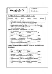 English worksheet: vocabulary test