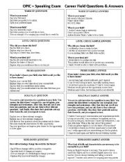 English worksheet: OPIC Career Questions and Sample Answers