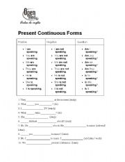 English Worksheet: present continuous form