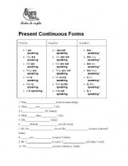 English worksheet: present continuous form