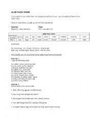 English worksheet: Adjective order handout