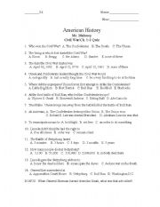 English worksheet: Civil War Quiz