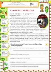 English Worksheet: Eating Out in Britain  -  Reading Test