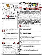 English Worksheet: RC Series_Canadian Edition_14 Snowman (Fully Editable) 