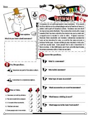 English Worksheet: RC Series_Canadian Edition_14 Snowman (Fully Editable) 