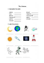 English worksheet: The Universe - label the pictures