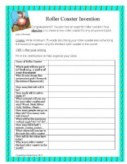 English Worksheet: Roller coaster invention project