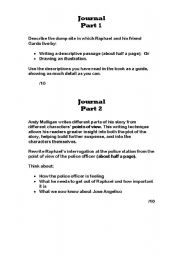 English worksheet: Andyb Mulligans Trash novel weekly Journal