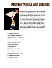 English Worksheet: READING USING PRESENT SIMPLE PHINEAS AND FERB