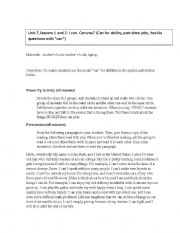 English Worksheet: Can/Cant and Jobs -Interchange 1, Unit 7, lessons 1 and 2 (Lesson Plan)