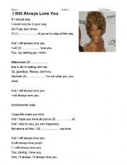English Worksheet: I will always love you
