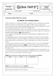 English Worksheet: global test 2 for 4th form