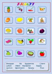 English Worksheet: Fruit Matching