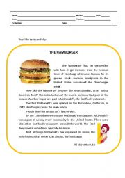 English Worksheet: The hamburger food