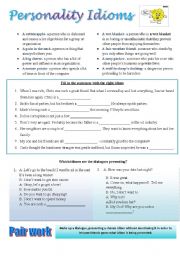 English Worksheet: Personality idioms