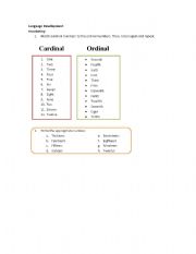 English worksheet: Presentation of Ordinal & Cardinal Numbers