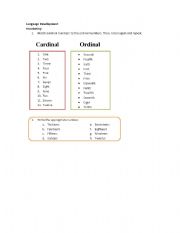 English Worksheet: Presentation of Ordinal & Cardinal Numbers