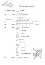 English Worksheet: The very hungry caterpillar worksheet