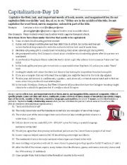 English Worksheet: Capitalization- Day 10