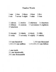 English Worksheet: Number Words