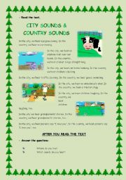 City sounds and country sounds. Text + activities (2 pages)