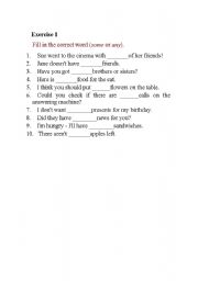 English Worksheet: some or any