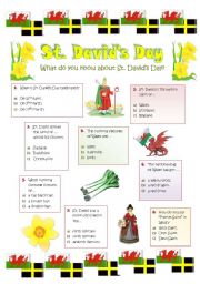 English Worksheet: ST. DAVIDS DAY - 1st MARCH - Patron Saint of Wales