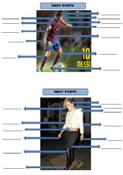 English Worksheet: Body Parts - Lionel Messi or Rihanna