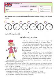 English Worksheet: Test on Daily Routine Version B Part 1