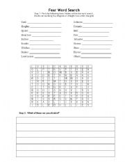 English worksheet: Fear Word Search