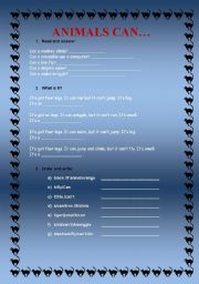 English Worksheet: Animals can...