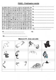 elementary FOOD - wordsearch and drawing