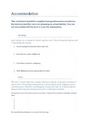 English Worksheet: Accomodation webquest