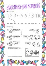 English Worksheet: GREETINGS AND NUMBERS