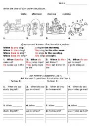 English Worksheet: What Time of Day Do/Does