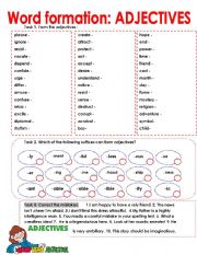 English Worksheet: Word formation: ADJECTIVES.
