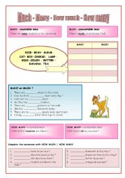 English Worksheet: MANY - MUCH - HOW MANY - HOW MUCH