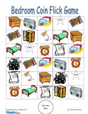 English Worksheet: GAME BOARD - SCHOOL/HOME OBJECTS - FLICK A COIN