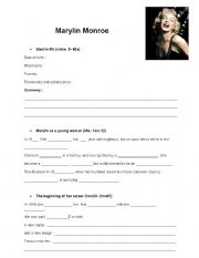 English Worksheet: MARYLIN MONROE, a bio, Video/ Listening