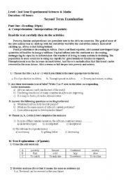 English worksheet: second term exam 