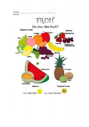 English Worksheet: Fruit