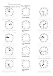 English Worksheet: What time is it?