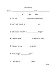 English Worksheet: Determiners