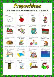 English Worksheet: Prepositions (on, at, in, into, to)
