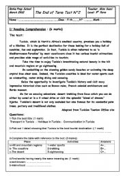 English Worksheet: reading comprehension 9th form 2nd term
