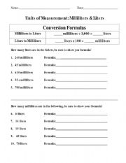 English Worksheet: Liters Test