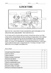 English Worksheet: Lunch time reading and activities
