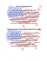 English Worksheet: Star Spangled Banner