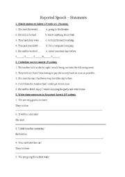 English Worksheet: REPORTED SPEECH STATEMENTS with KEY
