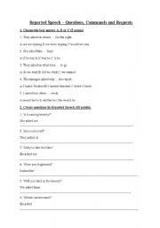English Worksheet: REPORTED SPEECH QUESTIONS COMMANDS REQUEST test with a KEY